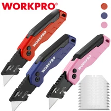 WORKPRO Folding Utility Knife Quick Change Box Cutter w/13PC Blade Red/Blue/Pink