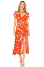XS Free People Women's Red Combo Floral Jess Wrap Maxi Dress