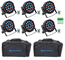  6 Rockville BATTERY PAR 50 Rechargeable LED DMX DJ Wash Up-Lights Remotes Bags