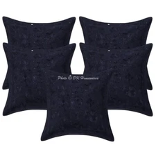 Cotton Throw Pillow Covers Embroidered Ethnic Mirrored Boho Set Of 5 Pillowcase