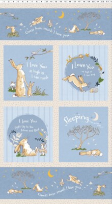 GUESS HOW MUCH I LOVE YOU (GHMILY) Panel Quilt Fabric Blue 24''x43'' Clothworks
