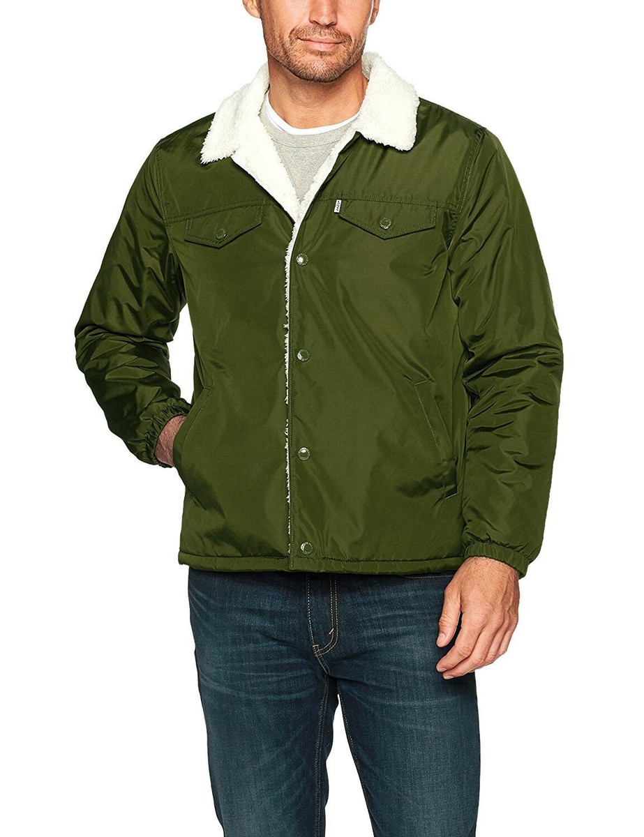 Levi's Men's Sherpa Coach Trucker Jacket Forager Green Medium 360310001