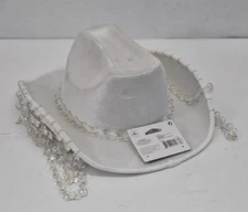 KBW Women's White Cowgirl Cowboy Hat Jewel Fringed Brim Ages 14+ Accessory