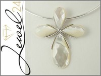 Amazing Star Damen Kreuz AnhäNger 925 Sterling Silber Rhodiniert Perlmutt 6,1 Cm