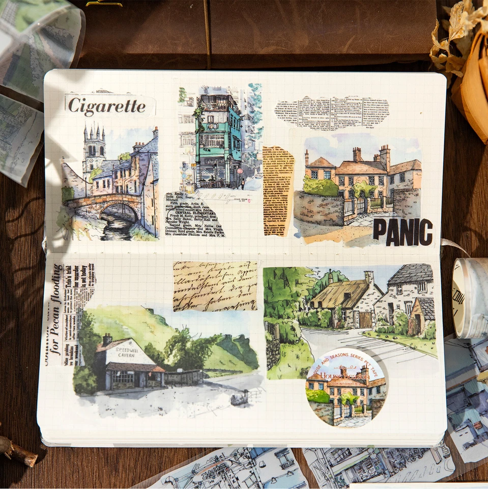 Álbum de tarjetas adhesivo con temática de casa Washi Tape diarios álbumes de recortes pegatinas hágalo usted mismo Foto 4 de 4