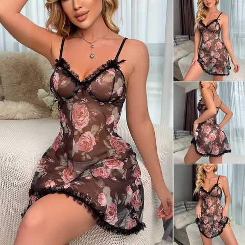 Sexy Spaghetti Strap Lingerie Womens Lace Skirt Sleepwear Deep-V Dress G-string - Picture 5 of 115