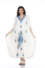 Kaftan Dress White with Blue Flowers 