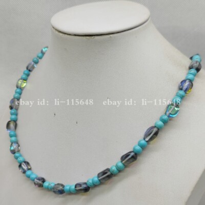 Quality 6mm Blue Turquoise &7-10mm Gray Irregular Cuboid