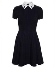 4k Valentino Dress Black White Studded Leather Collar Fit & Flare Large