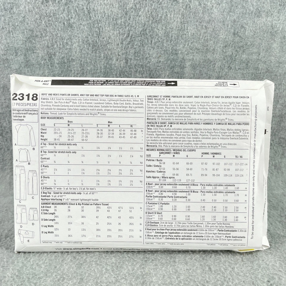 Simplicity 2318 Pants or Shorts Top and Dog Top Boys Sz S L Mens Sz S XL Pattern - Image 3 of 4