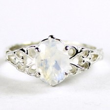 RAINBOW MOONSTONE 8x6mm Sterling Silver Ladies Ring -Handmade   SR302