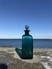 vintage Blenko Teal Glass Bottle, Decanter With Stopper,  13”