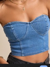 NEW w/tag Altar d State Denim Corset Top Strapless Bustier Size Medium