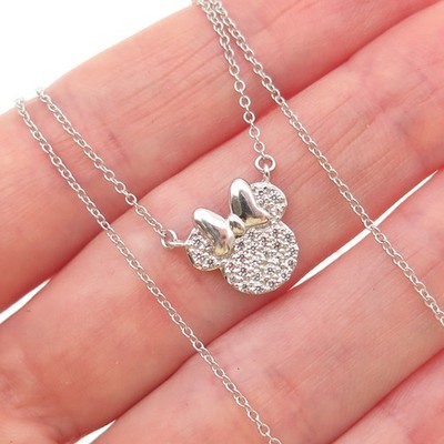 JCM Jacmel Mauritius Sterling Silver C Z Minnie Mouse Cable Chain Necklace 16''