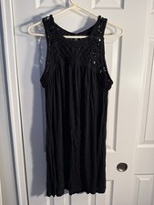 Ann Taylor LOFT black sleeveless crochet yoke neck swing Dress Size Large Petite