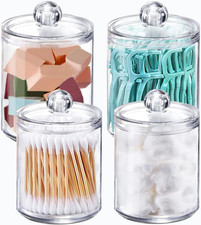 4 Pack Qtip Holder Dispenser for Cotton Ball, Swab, round Pads, Floss - 10 Oz Cl