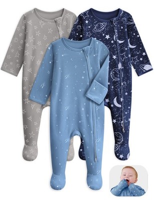 Baby Pajamas 100% Cotton Baby Sleepers for 0-3 Months 3Pcs Footie Pajamas Bab...