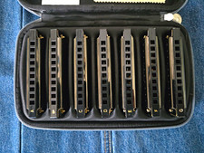 7pc Diatonic Harmonica Set Keys A Bb C D E F G w/ Case Chrome Metal