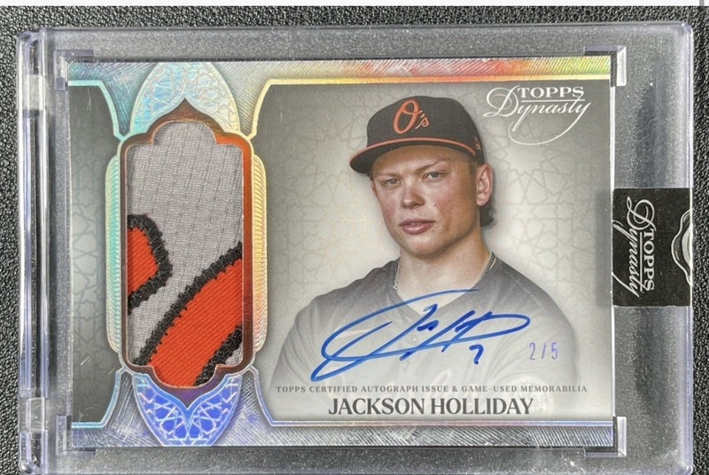 JACKSON HOLLIDAY 2025 TOPPS DYNASTY #DAP-JH5 GAME-USED PATCH AUTO SILVER /5
