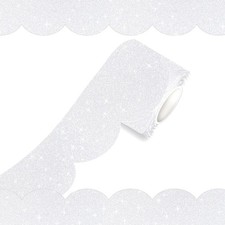 70Ft Shine Scalloped Bulletin Board Border- White Bulletin Board Border, Shin...