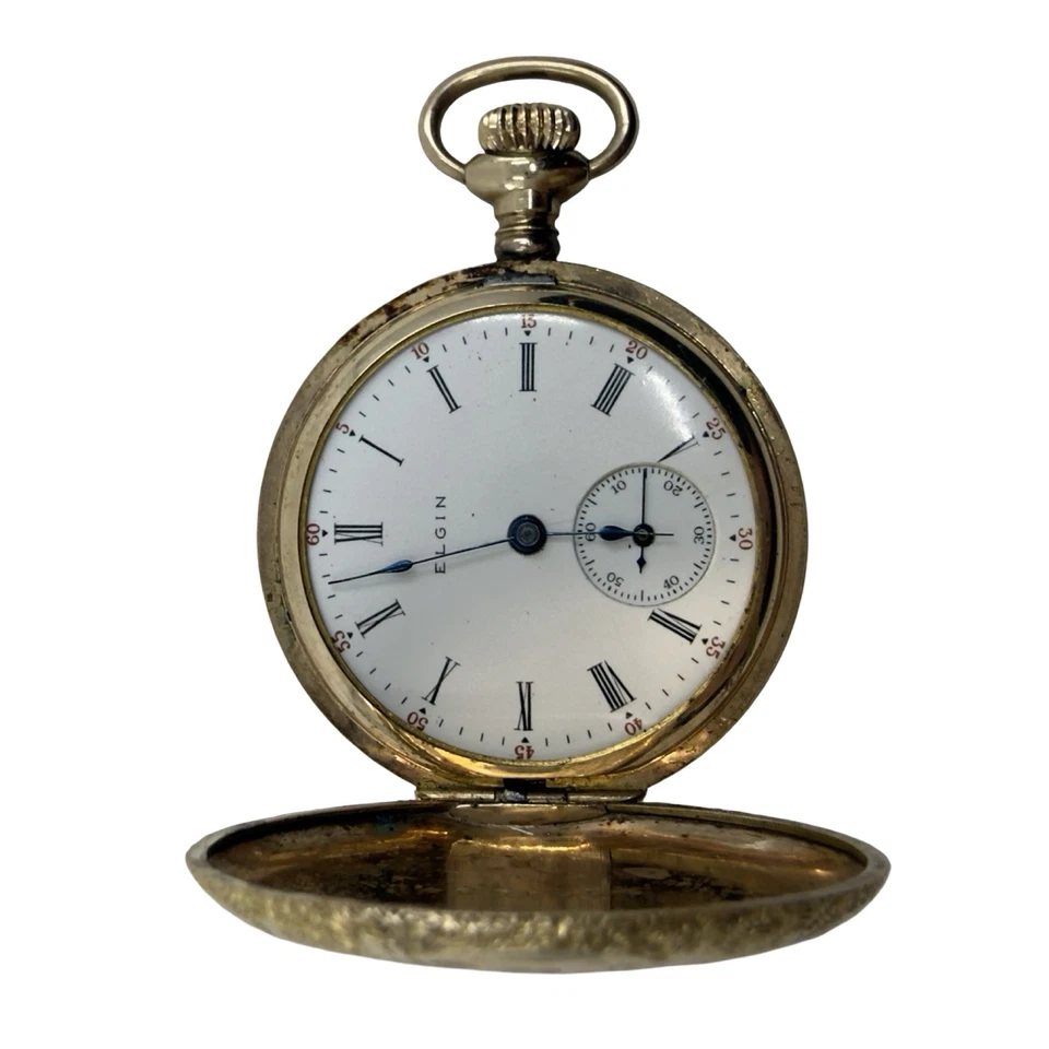 Runs FULL HUNTER Antique 1908 ELGIN 14k Gold Filled Pocket Watch WADSWORTH 0s 7j - Image 4 of 4