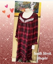 EILEEN WEST E20043 BURGUNDY PLAID  FLANNEL WALTZ LENGTH NIGHTGOWN SMALL
