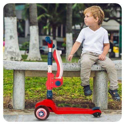 Malplay Kinderroller Dreirad Scooter mit Sitz Räder LED Cityroller 2in1 Rot - Bild 11 von 16