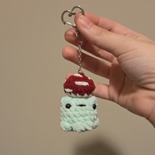 Mini Handmade Crochet Mushroom Cheeky Frog Keychain Light Green