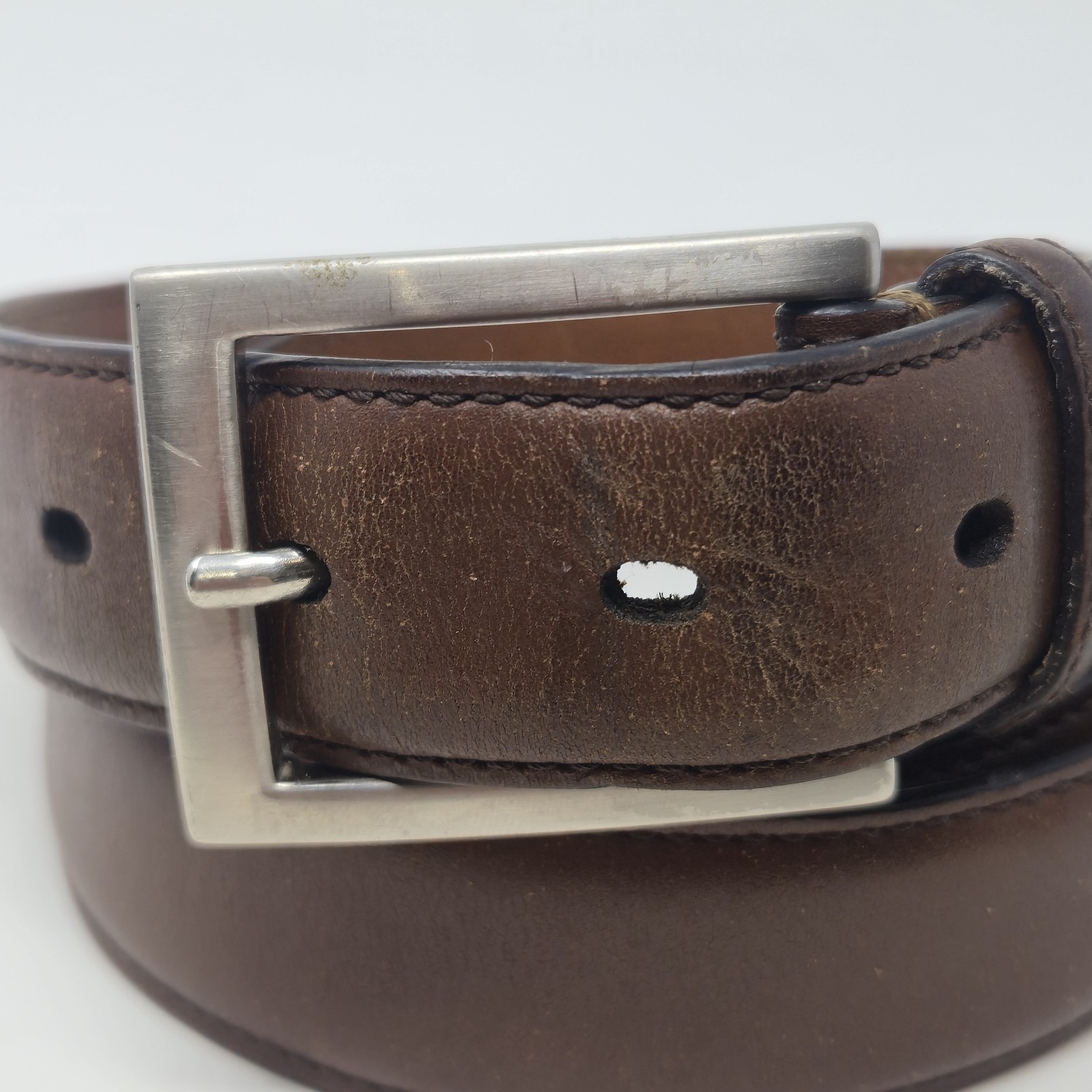 Johnston & Murphy Brown Leather Belt Size 42 Silver Buckle Style 75-44017 image 5