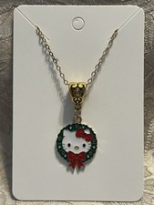 Hello Kitty Christmas Charm Cartoon Adorable Pendant Boho Fun Gold Necklace 18  
