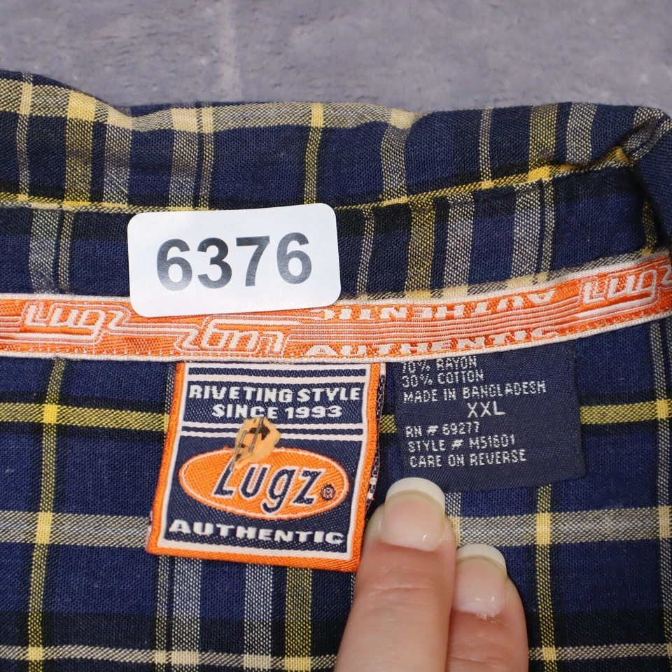 Lugz Authentic Shirt Adult XXL Blue Plaid Short Sleeve Button Up Casual Men - Image 2 of 4