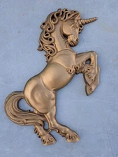vintage 1981 Burwood Products gold plastic unicorn wall hanging decor 18 x 9