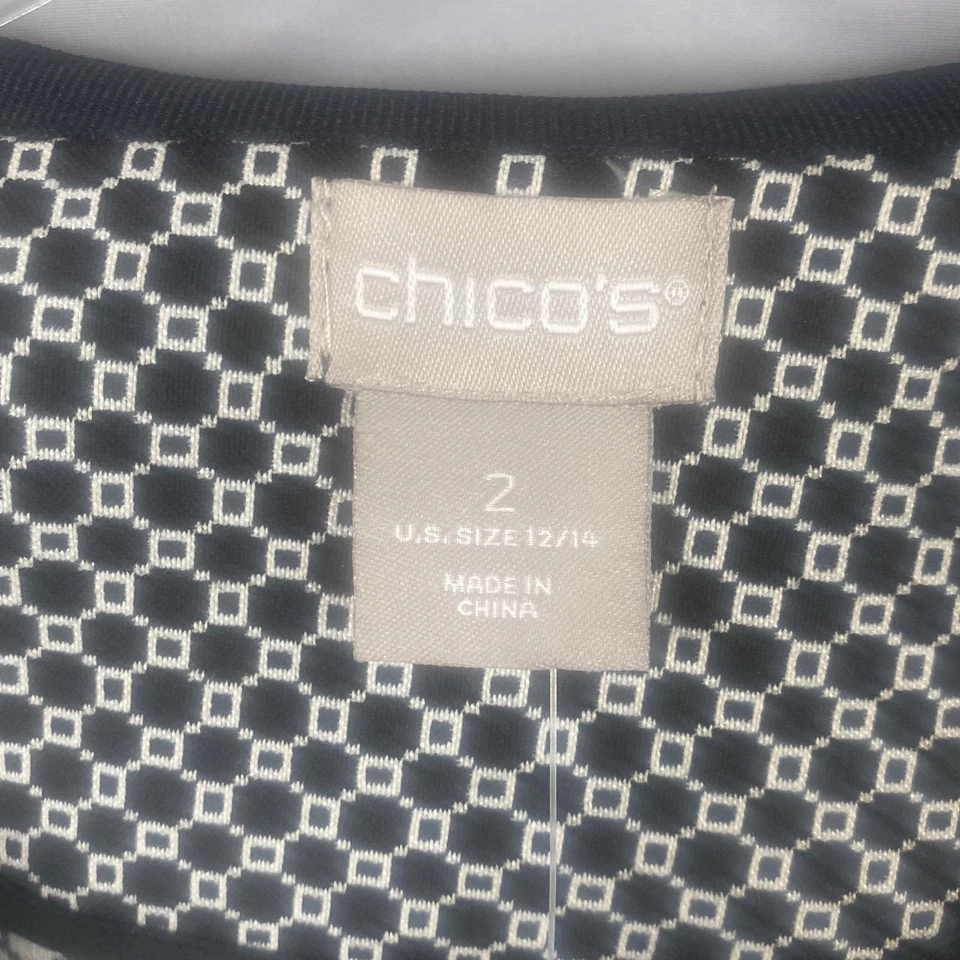 Chicos Jacket Womens 2 Large Black White Tie Waist 3/4 Sleeve Kimono NEW - Image 3 of 4