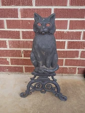 Antique vintage cast iron sitting cat andiron fireplace Victorian Gothic 