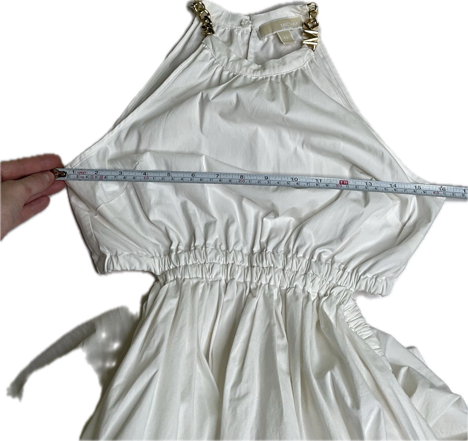 Abito midi MICHAEL MICHAEL KORS donna bianco vita aperta logo catena con tasche XS