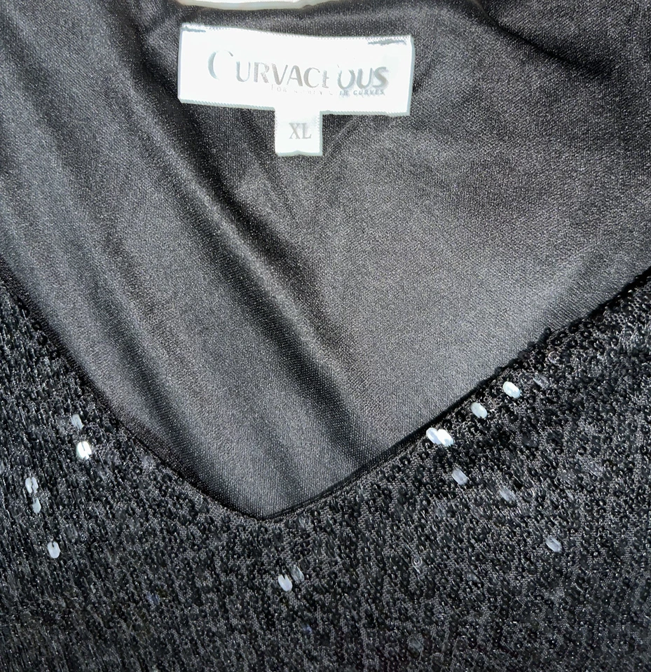 Curvaceous plus size 24 Black sequin cocktail party dress - image 4 of 4