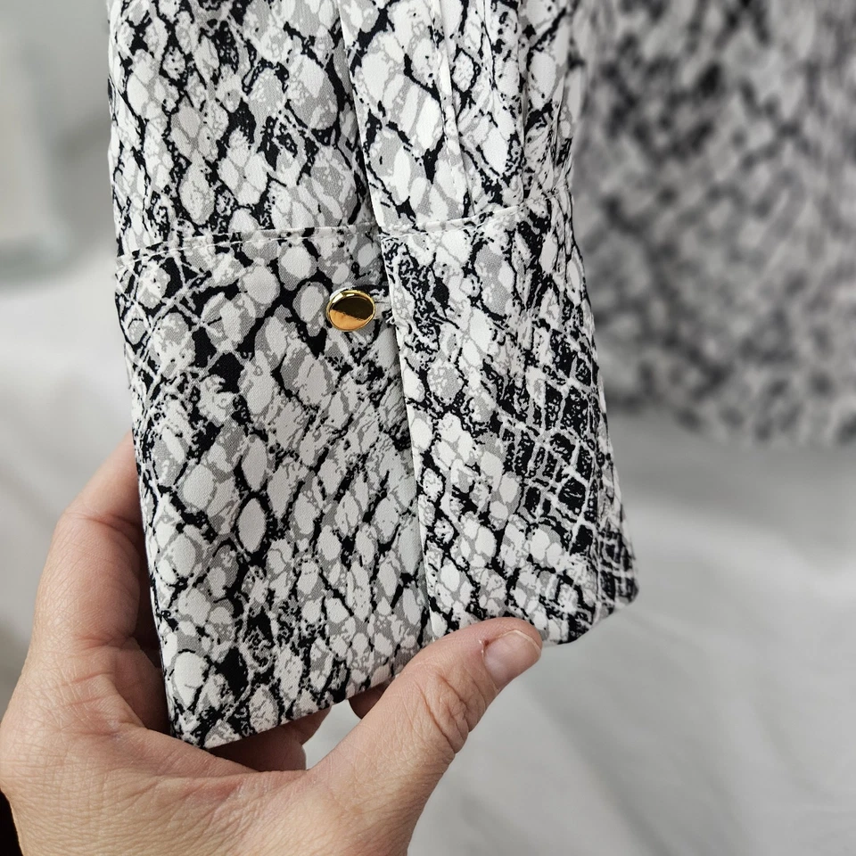 Calvin Klein Blouse Top Size L Long Sleeve Black White Snakeskin Print Shirt - Image 2 of 4