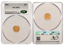 1852 Liberty Head Gold One Dollar G$1 CAC AU58 CACG Slider 🔥Rare USA Coin 🔥