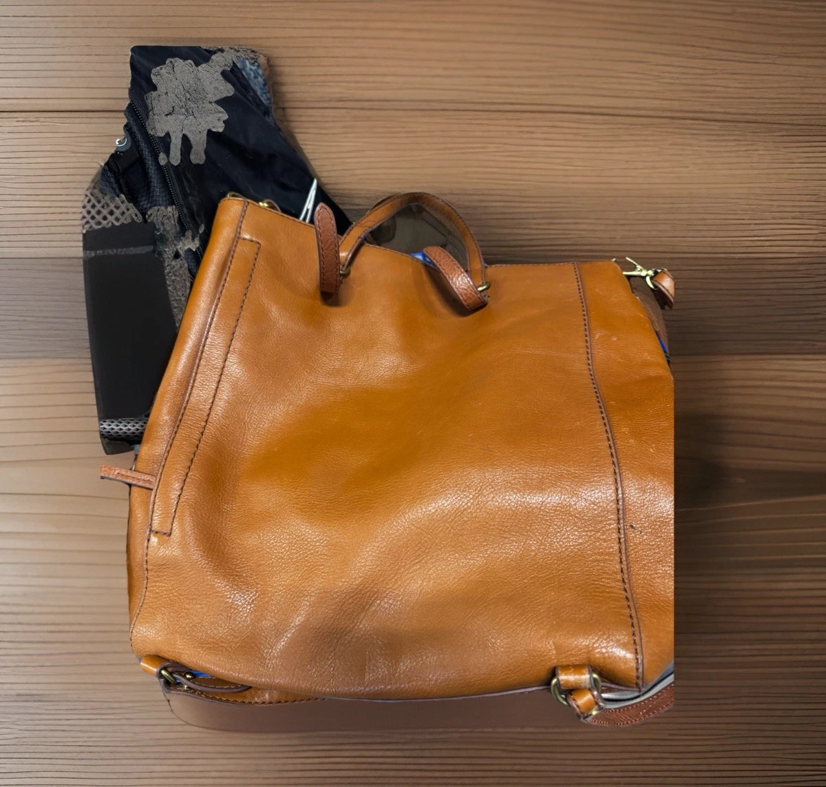 Fossil Women Brown Pebbled Leather Flap Backpack Handbag Cognac Fossil, small backpack, brown leather women main image 4