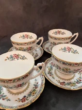 Coalport Ming Rose Fine Bone China Footed Tea Coffee Cup and Saucer Set for 4