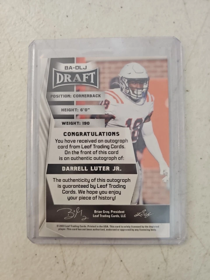 2023 Leaf Draft XRC Auto Darrell Luter Jr. BA-DLJ South Alabama - San Fran 49ers - Image 2 of 2