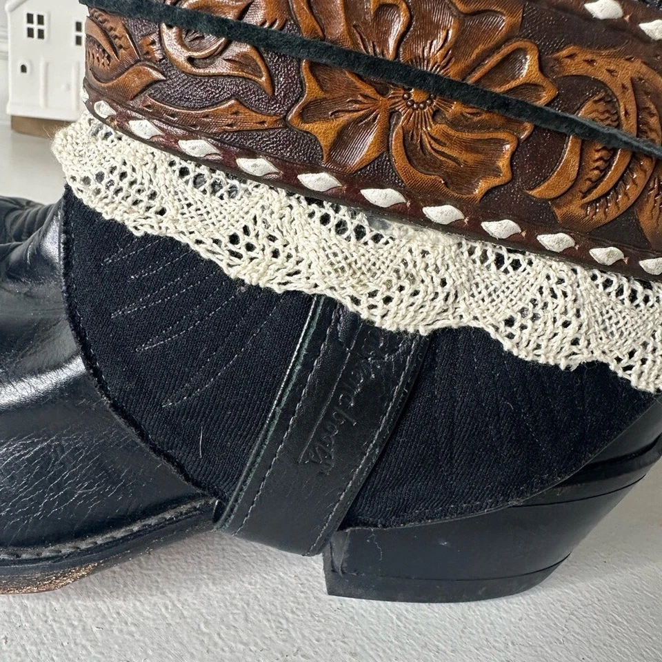 Botines Abilene Reciclados Personalizados Bohemios Negros y Marrón con Cinturón para Mujer’s 8.5 Foto 4 de 4