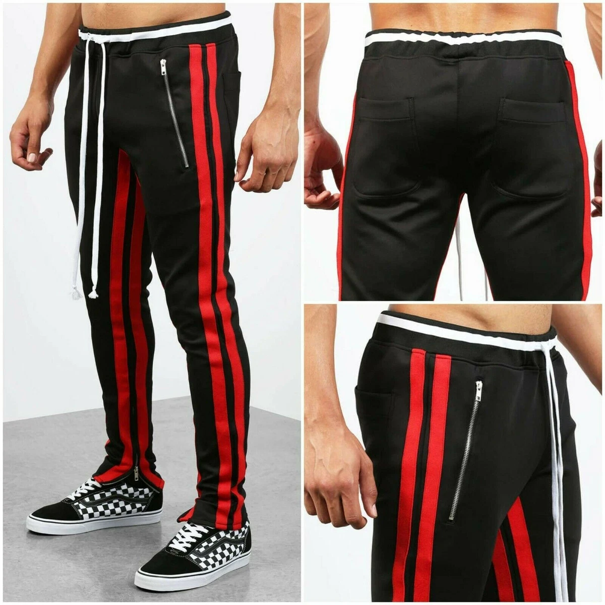 Women Solid Black Two Tone Side Stripe Trackpant