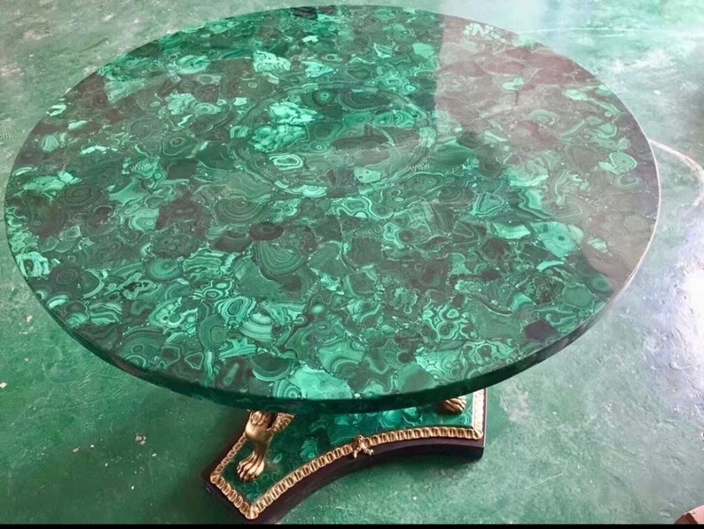 Malachite Stone Round Coffee Center Table Top, Bar Counter Slab Top Home Decor