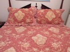 FULL QUEEN Quilted Comforter and 2 Standard Shams - Rust Beige Toile French
