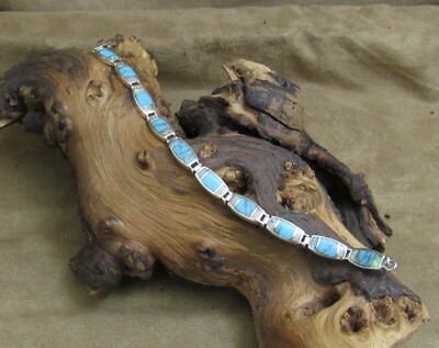 Sterling Silver Lab Created Opal and Block Turquoise Bracelet