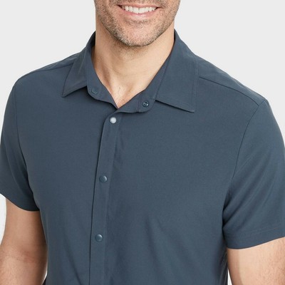 navy blue button up shirt mens short sleeve