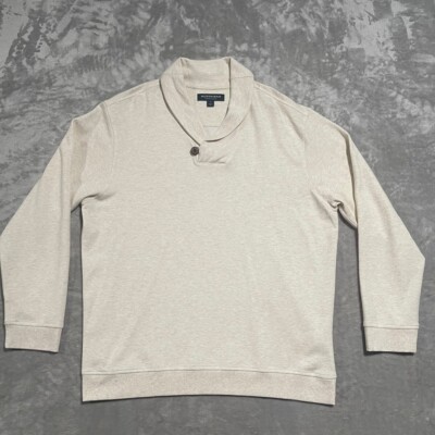 Mizzen Main Sweater Mens XL White Fairway Shawl Collar Pullover Long Sleev 