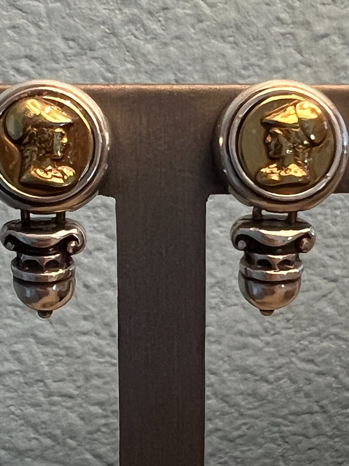 BRIGHTON PIERCED EARRINGS Retired Twotone 1" drop dangle eBay