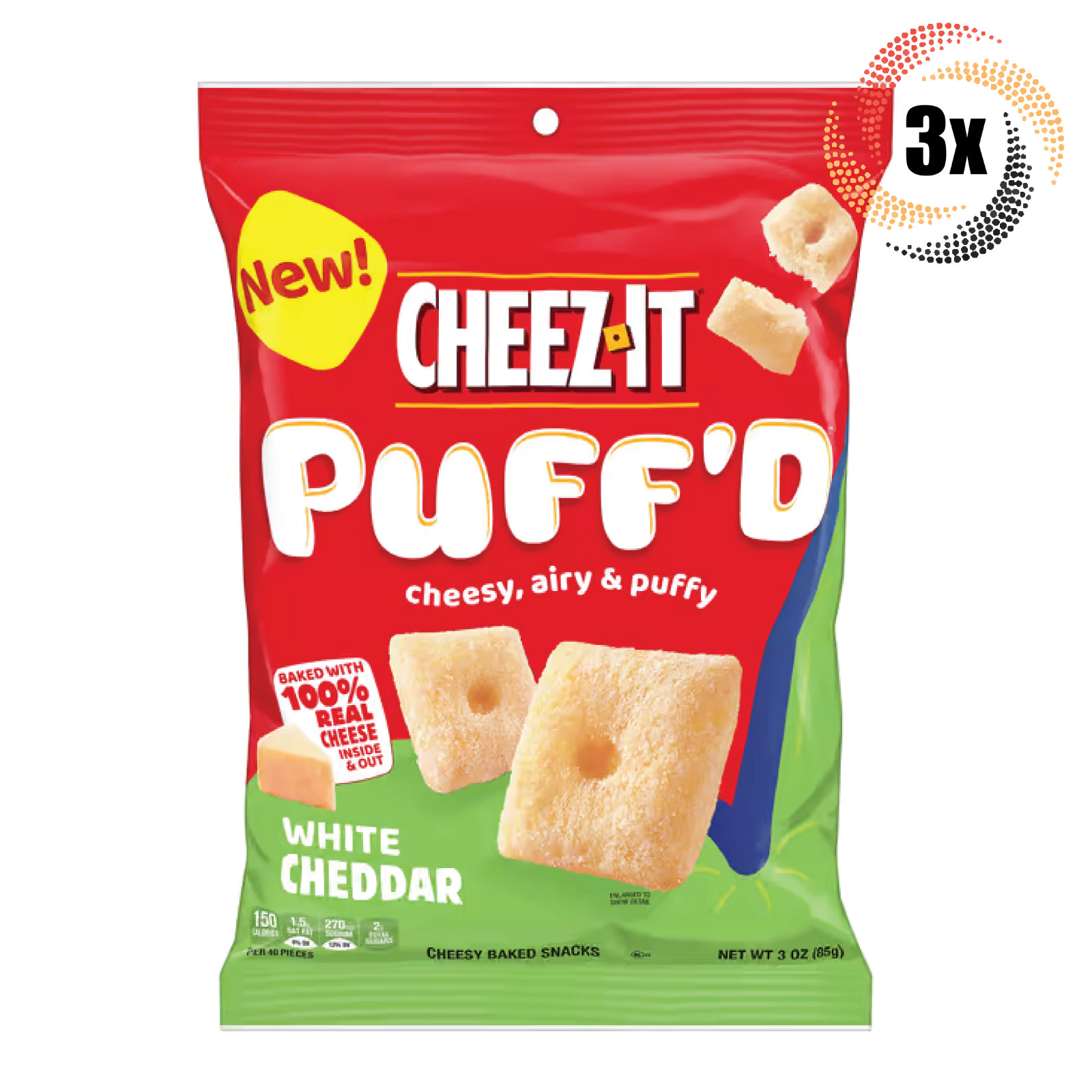 запеченная закуска Cheez-It Puffd со вкусом белого чеддера в 3 пакетиках, 3 унции, Сырная, воздушная и пышная